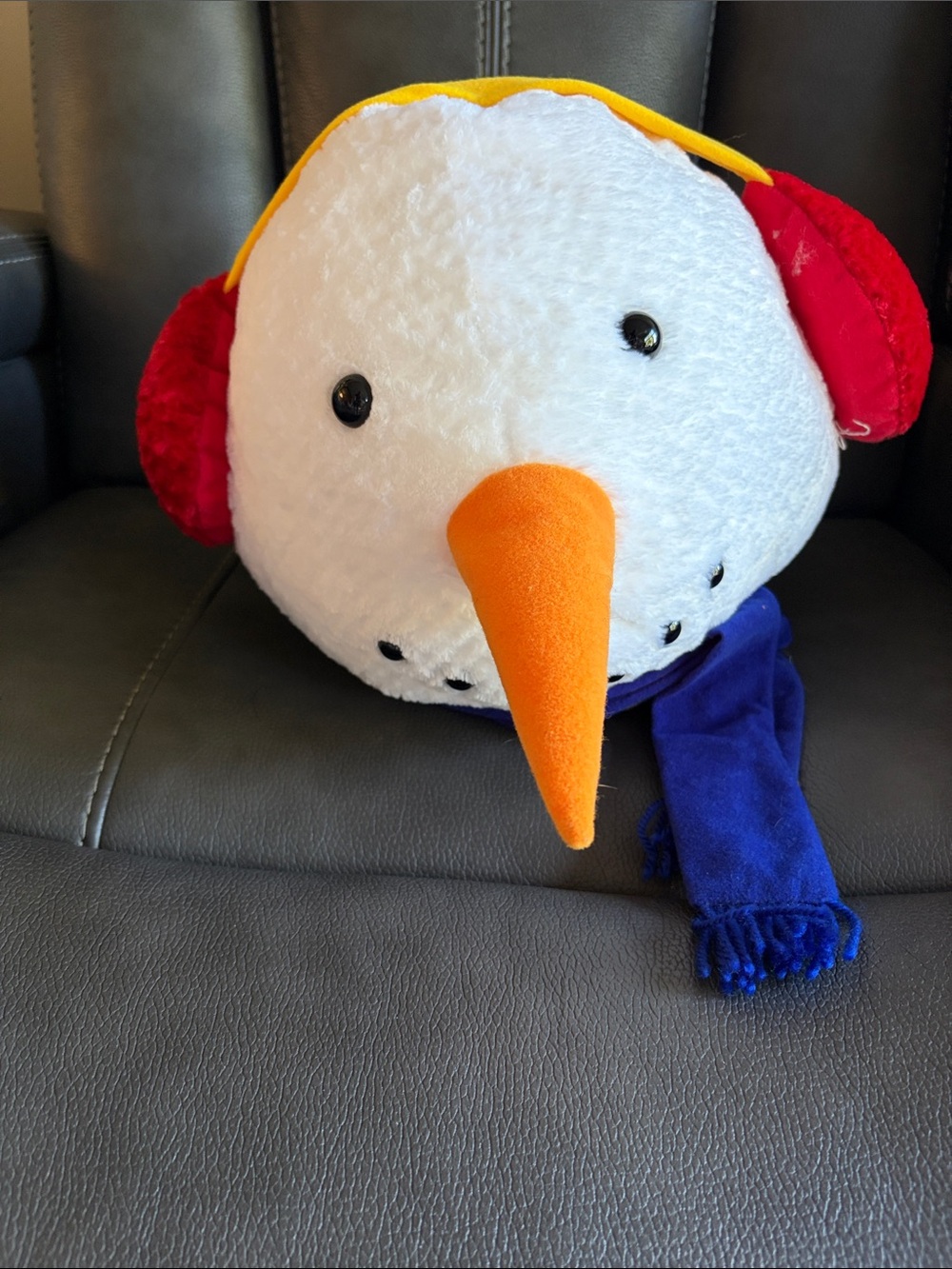 Plush Snowman Head with earmuffs and scarf